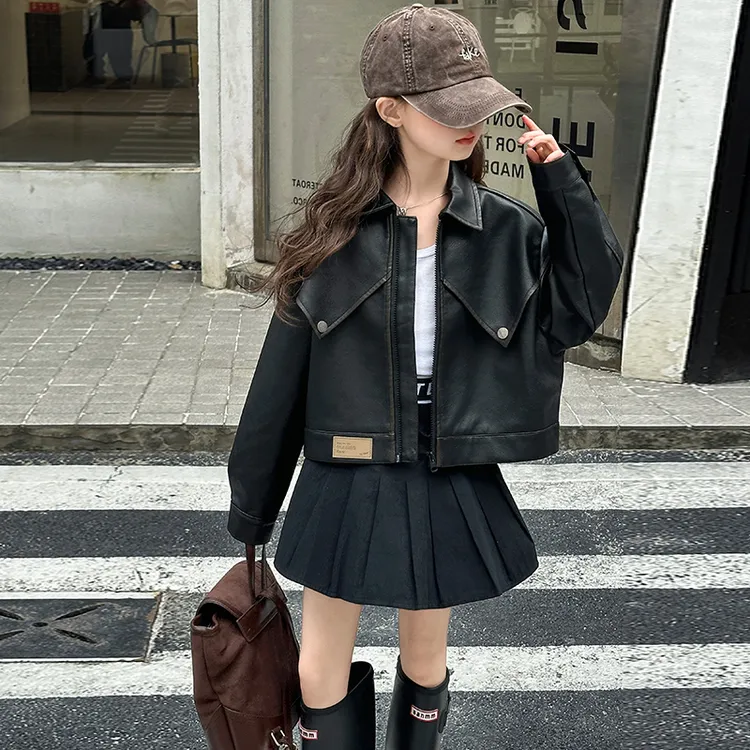 女童秋季皮衣外套春秋装2025新款中大童洋气时髦上衣女孩机车夹克