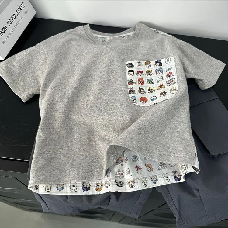 【殴若风】韩国童装短袖t恤2025新款纯棉儿童帅气潮流卡通印花T恤