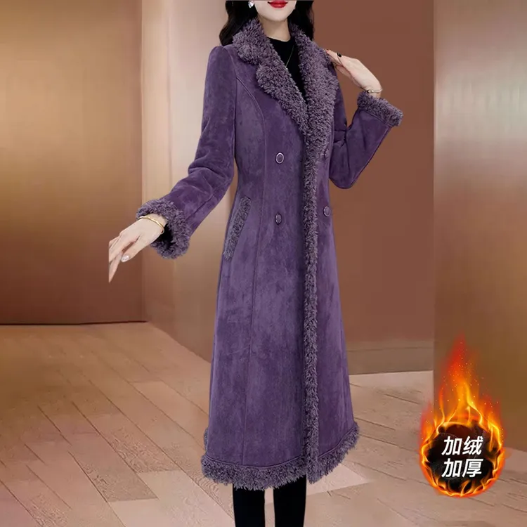 品牌紫色贵夫人时尚毛呢外套女2025新款妈妈款宽松加厚中长款外套
