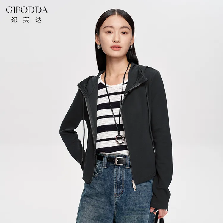 【Jin1rouni同款】纪芙达可外穿可内搭休闲连帽针织短外套卫衣女