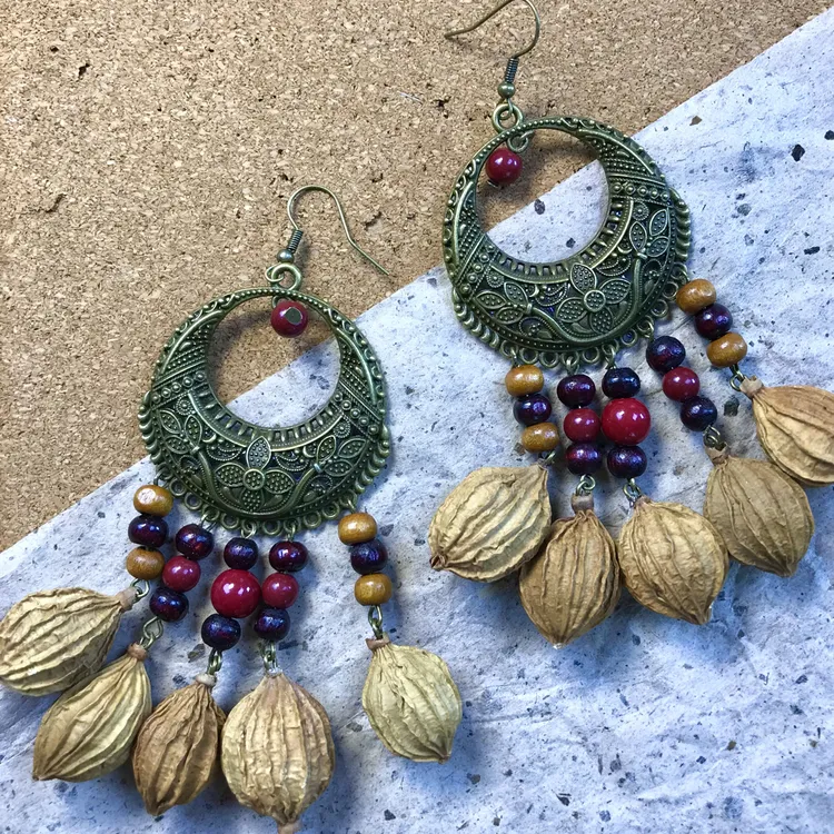 非金属木质耳饰 青囊听风084重工款 香砂果 纯手工制作耳环