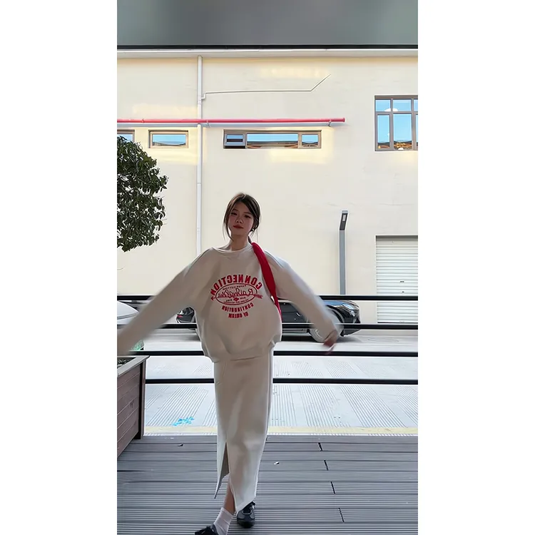 2025新款女士早春季韩系慵懒风休闲宽松长袖卫衣高腰显瘦半身裙