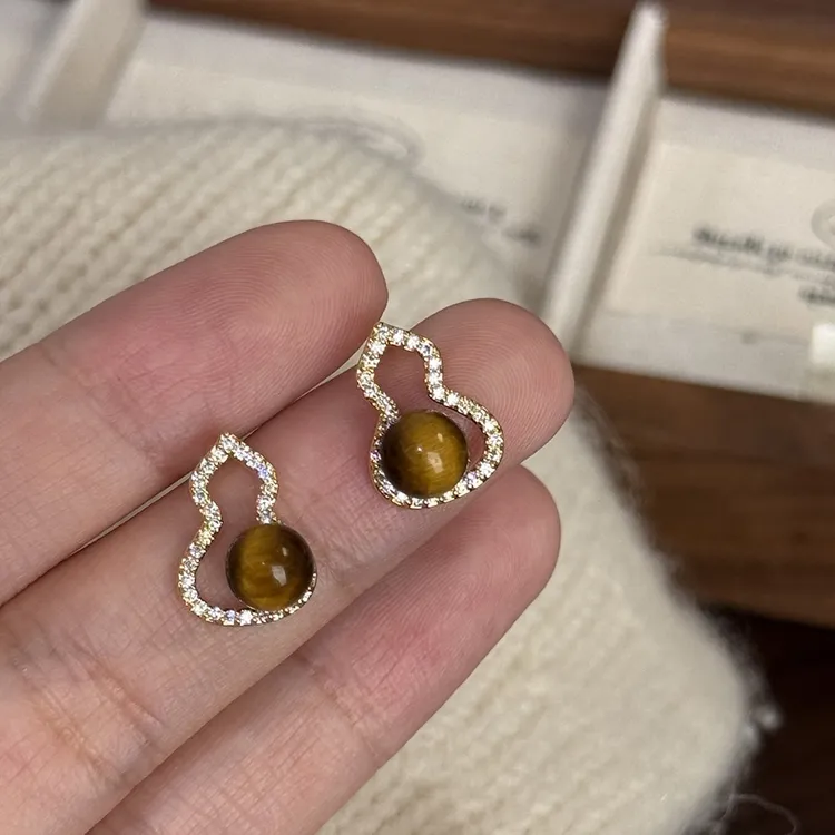 明瑜 999足银金色满钻葫芦耳钉女福禄精致轻奢秋冬耳饰送闺蜜礼物