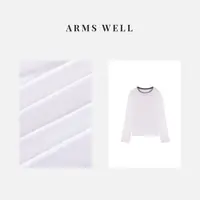 ARMS WELL王囡囡 白色拼灰色散口边薄款长袖T恤 S49