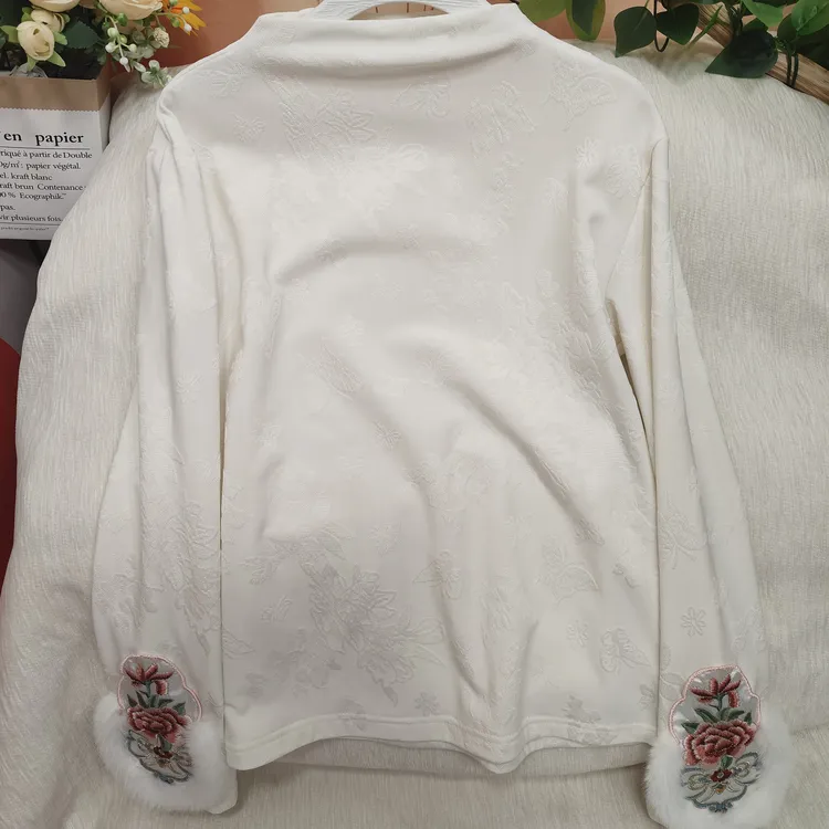 《雾生花加绒》2025冬季新中式国风刺绣女士长袖衬衫百搭显瘦