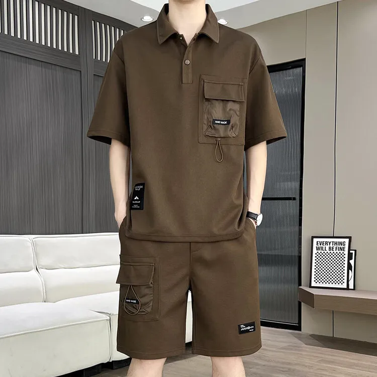 稻草人港风薄款套装男士新款阔版夏季宽松短袖美式复古男潮