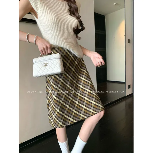 双十一狂欢价！【少女时期】拼色细格显瘦半身裙