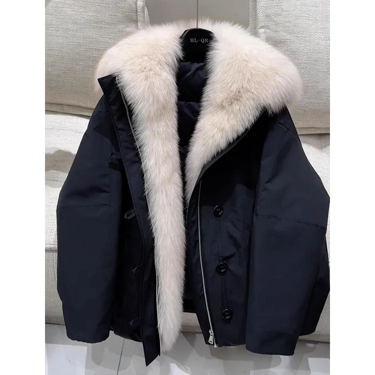 皮毛一体毛领棉服女2025新款独特超好看冬季派克服小个子厚外套