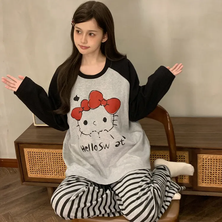 春秋季睡衣女士2025新款棉绸长袖薄款夏天卡通可爱学生家居服套装