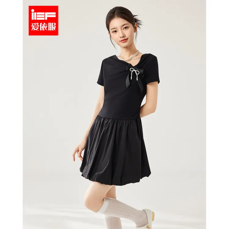 IEF/爱依服2025夏季新款法式温柔通勤气质设计感显瘦百搭连衣裙
