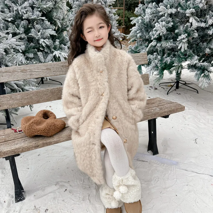 冬季女童立领仿皮草大衣童装儿童环保小湖羊毛毛外套洋气女孩棉服