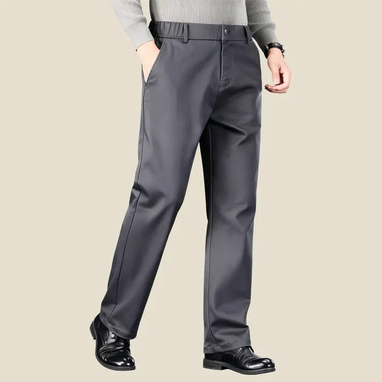 秋冬羊毛复绒厚款【可机洗休闲裤西裤】松紧高腰深档直筒垂感休闲裤