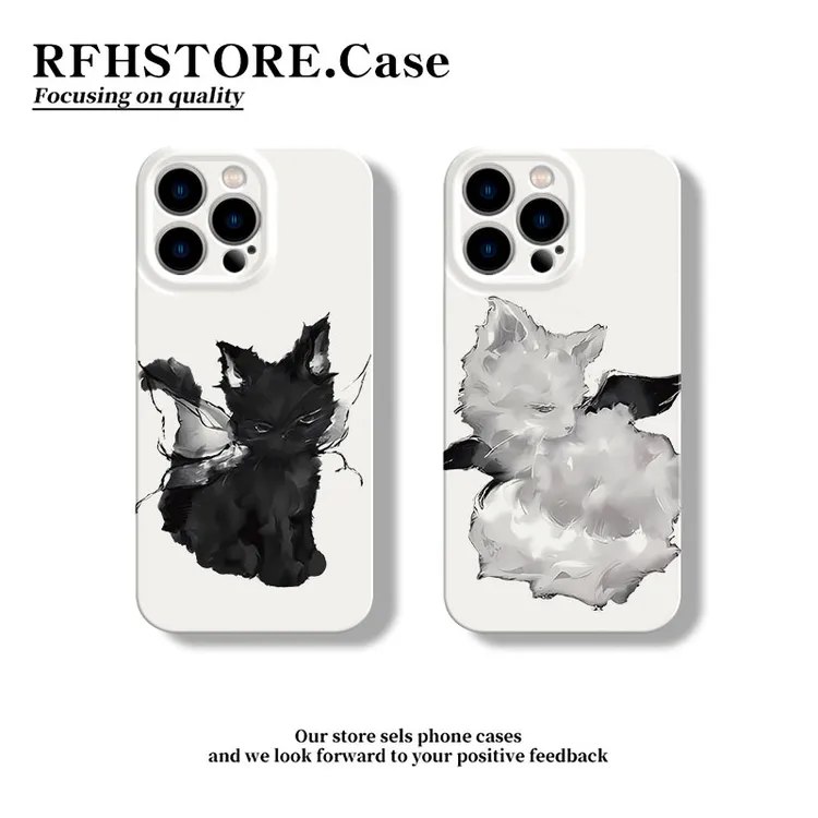 ZMGX情侣天使小猫适用苹果16/15菲林手机壳华为P70vivo小米14oppo