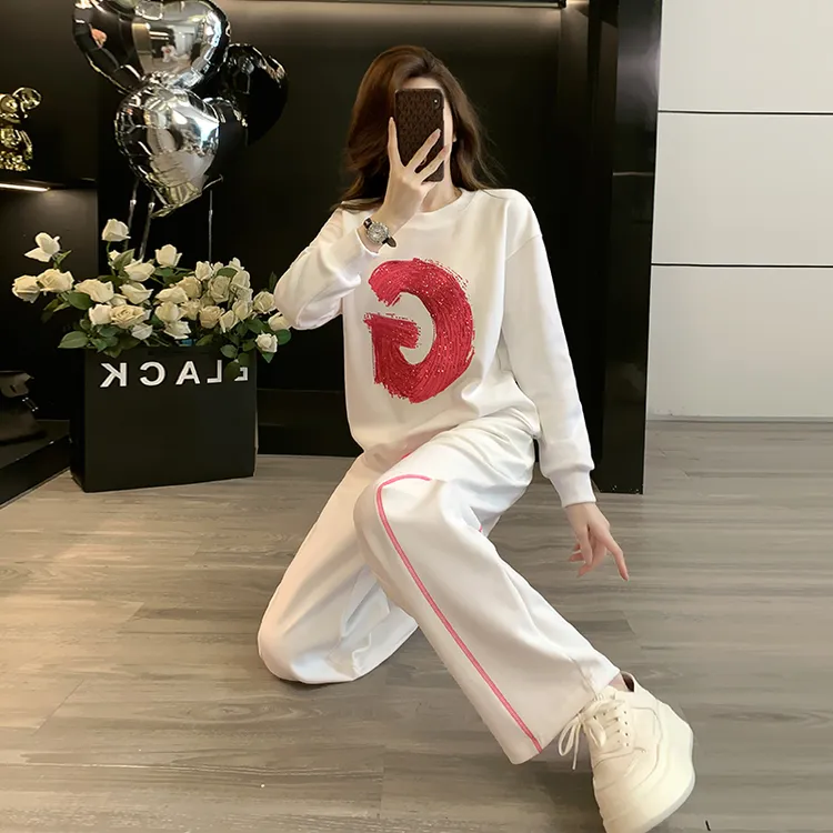 时尚韩版高级感运动套装女2025新款春秋直筒裤休闲运动服两件套潮