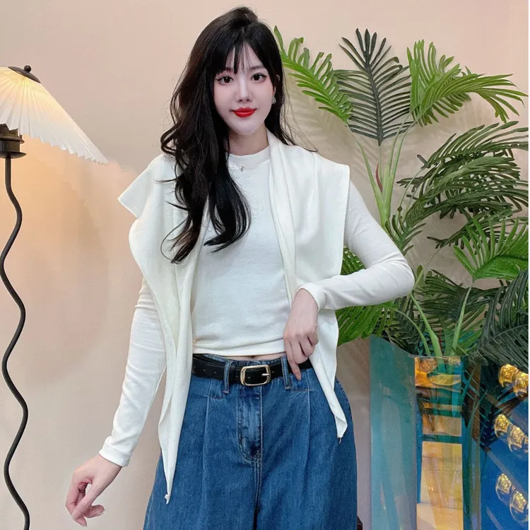 李甜甜披肩俩件套抗起球明线设计感长袖打底衫女秋冬季新款上衣