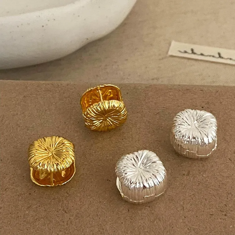 铜合金锆石耳饰 欧美复古方形双面烟花纹理轻奢高级感耳环小众简
