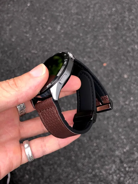 卡客风暴 荔枝纹真皮硅胶适用华为GT5pro手表表带watch3磁吸扣GT4