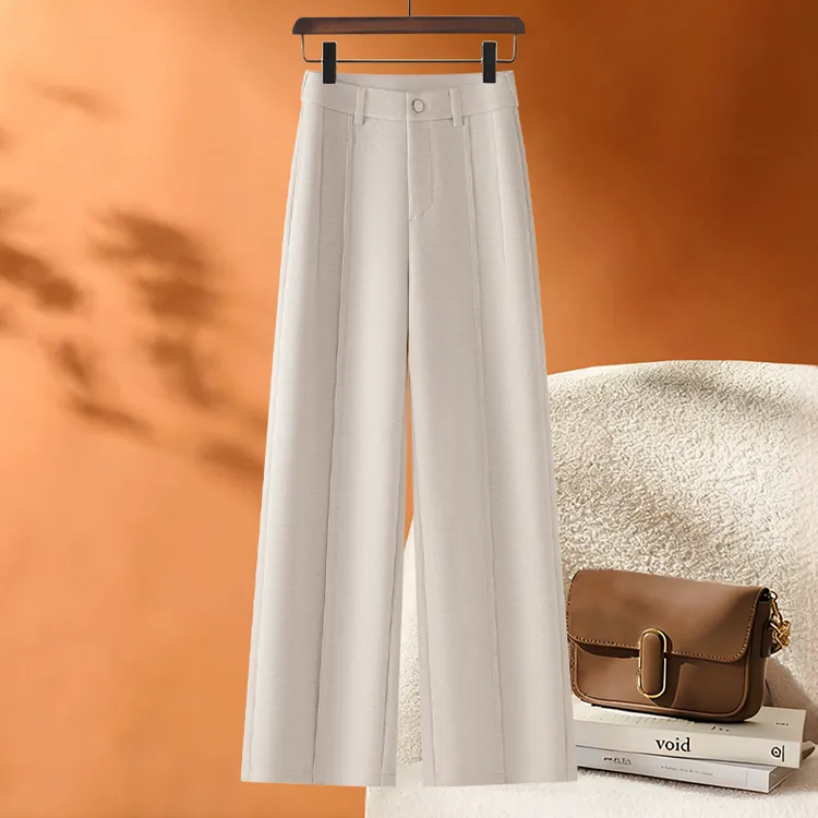 高级感醋酸羊毛阔腿裤女秋冬2025新款时尚高腰显瘦垂感休闲直筒裤