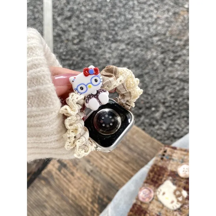 发圈kitty猫适用苹果手表表带s11代apple女iwatch10987se小米9pro