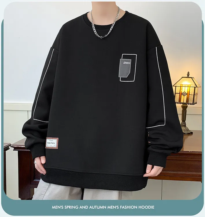 卫衣长袖圆领百搭港风免烫处理套头潮流男士纯色秋冬