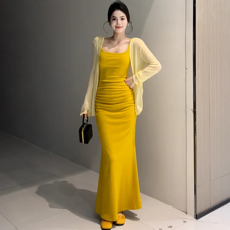 背心裙气质长裙性感夏季显瘦高弹力休闲风连衣裙春夏时尚修身