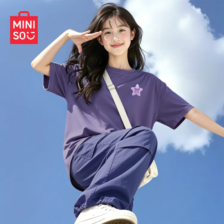 名创优品女童短袖纯棉童装半袖2026新款大童衣服夏季运动儿童t恤