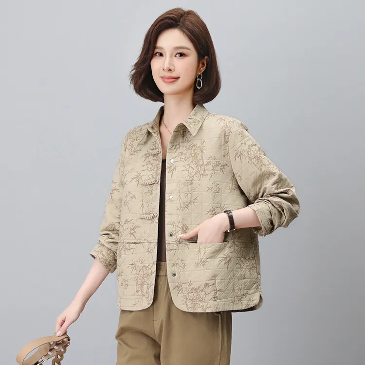 洋气中老年女装印花宽松休闲中老年中式短款外套春秋