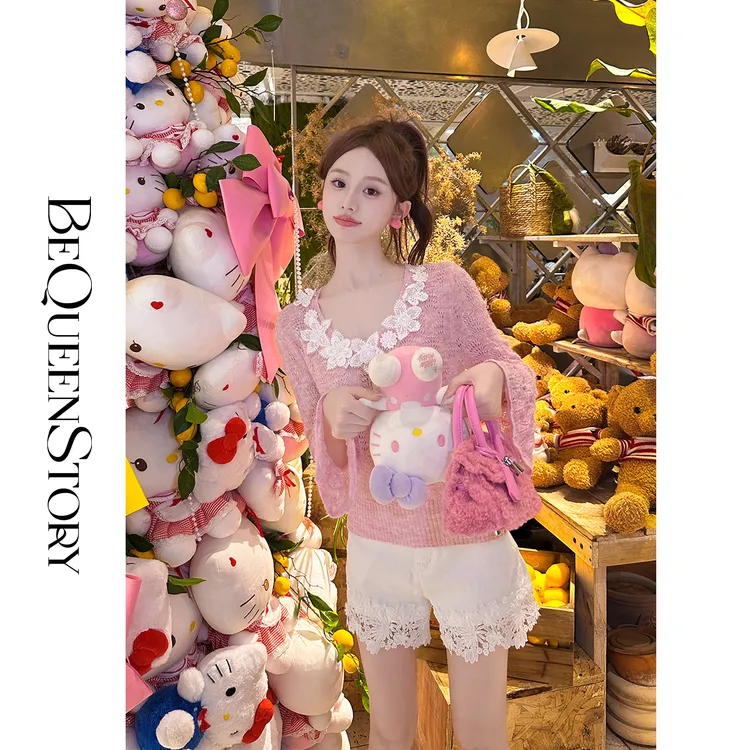 韩韩IU【风铃花坊】时尚气质百搭修身含羊毛大圆领喇叭袖女士毛衣