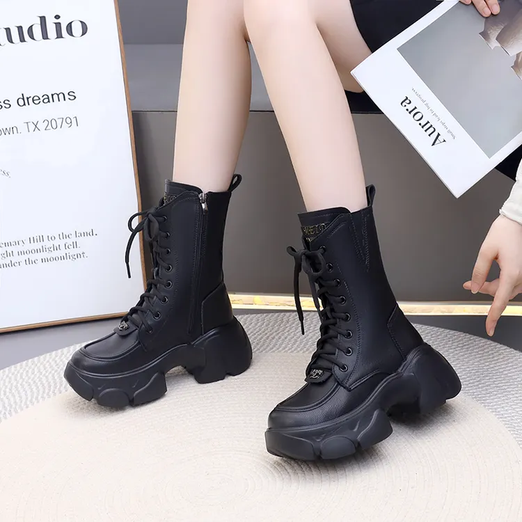 2025秋冬流行马丁靴女小个子厚底增高轻便百搭加绒棉靴英伦中筒靴