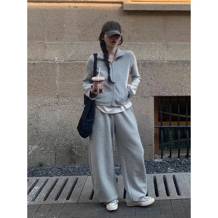 休闲运动服套装少女秋冬修身显瘦高龄开衫长袖卫衣长裤跑步两件套