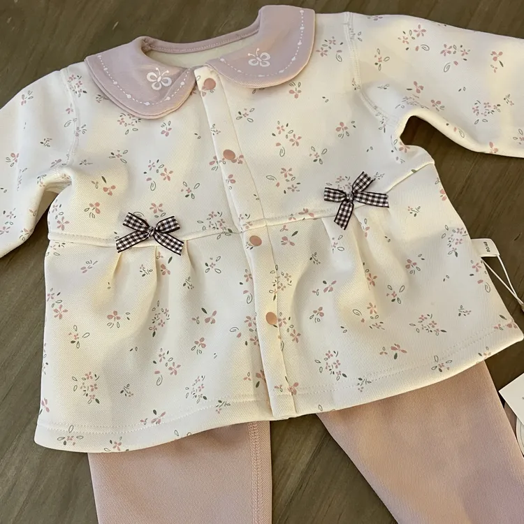 单排扣加绒套装公主风女碎花婴童婴儿