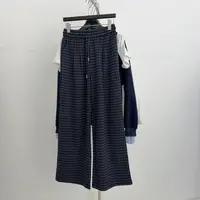 【温翘studio】秋季新款复古百搭显瘦格子阔腿裤女宽松直筒长裤