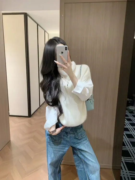 2026秋冬新款针织背心高级感无袖坎肩上衣堆堆领毛衣打底衫牛仔裤