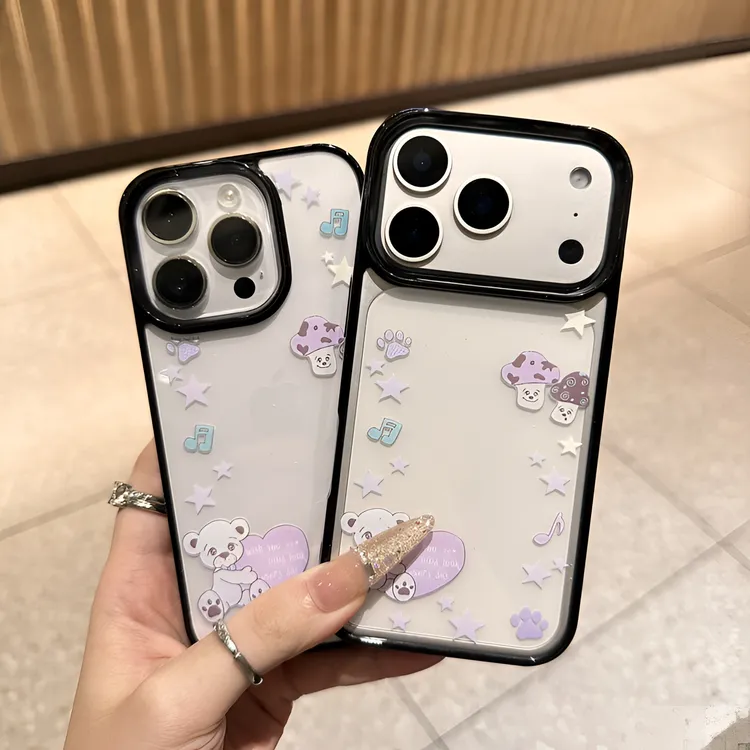 可爱抱心小熊蘑菇适用iPhone17/15/14/13promax手机壳12/11防摔