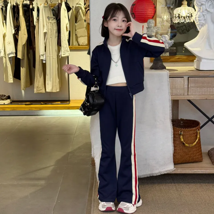 女童春秋套装立领喇叭两件套2025新款时尚网红洋气春季穿搭一整套