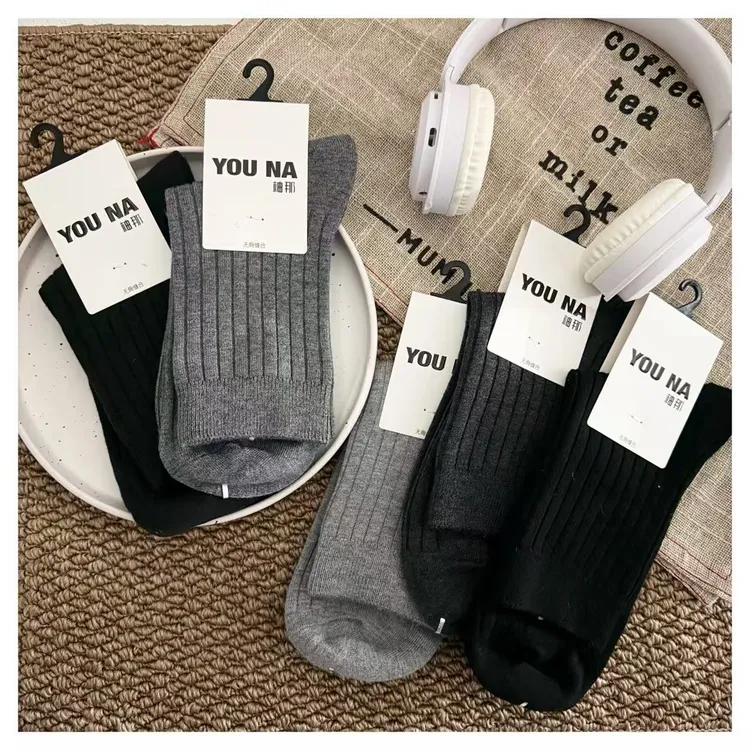 柚那男士冬季手工对目无骨亲肤保暖绵羊毛袜五双组合