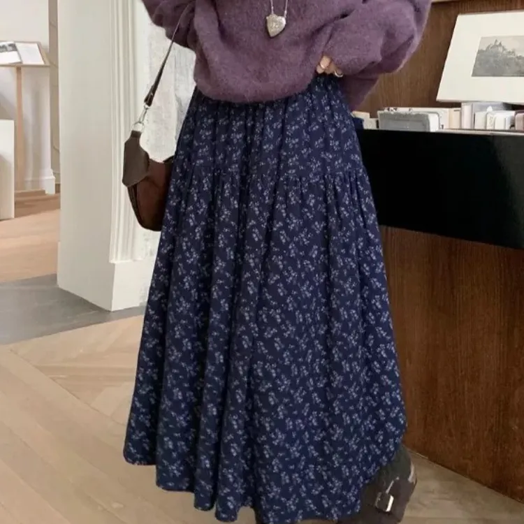 秋冬森系磨毛绒碎花半身裙系列