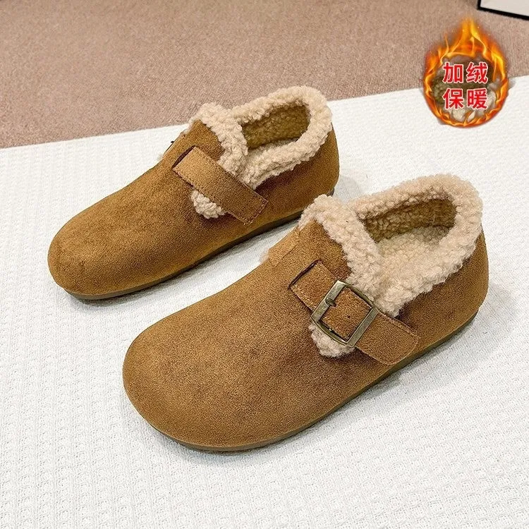 厚底加绒豆豆鞋勃肯鞋女2025新款秋冬一脚蹬棉鞋毛毛鞋保暖雪地鞋