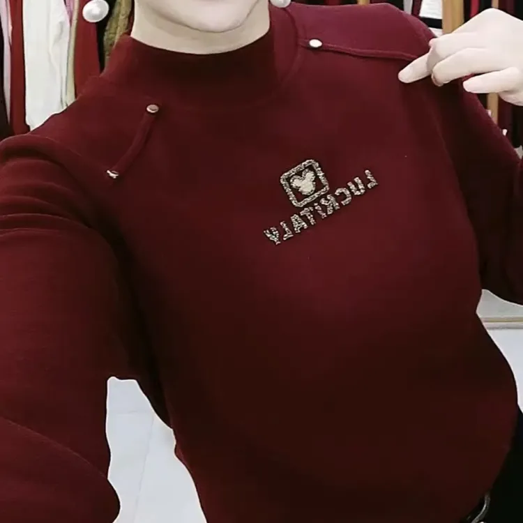 烫钻女士上衣长袖保暖洋气百搭打底小衫时尚超厚