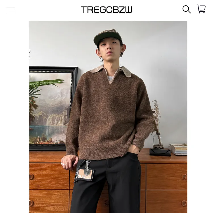 CBZW静奢老钱风.重磅假两件V领撞色毛衣男冬季加厚羊毛混纺针织衫