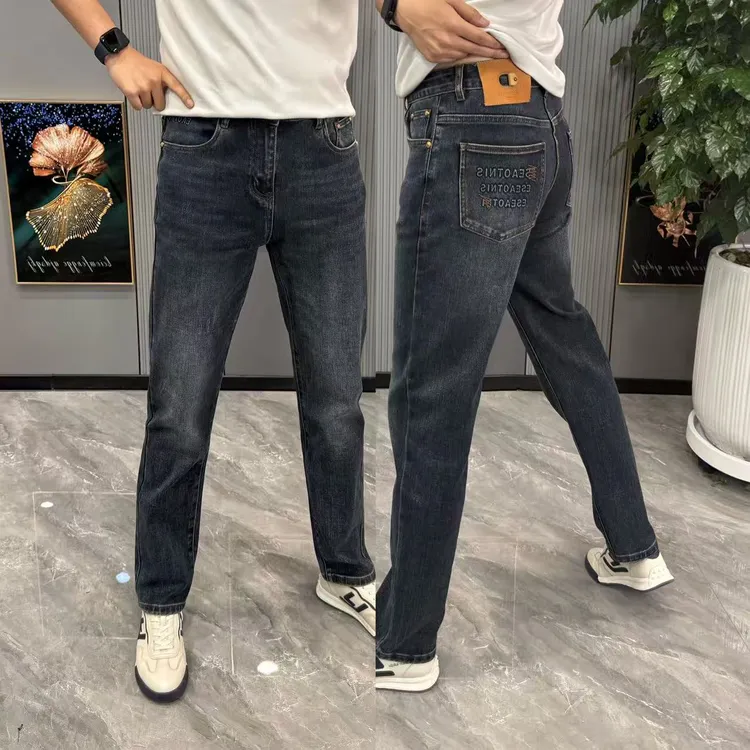长裤男时尚男士牛仔裤秋季新款简约直筒牛仔裤男时尚字母印花男裤