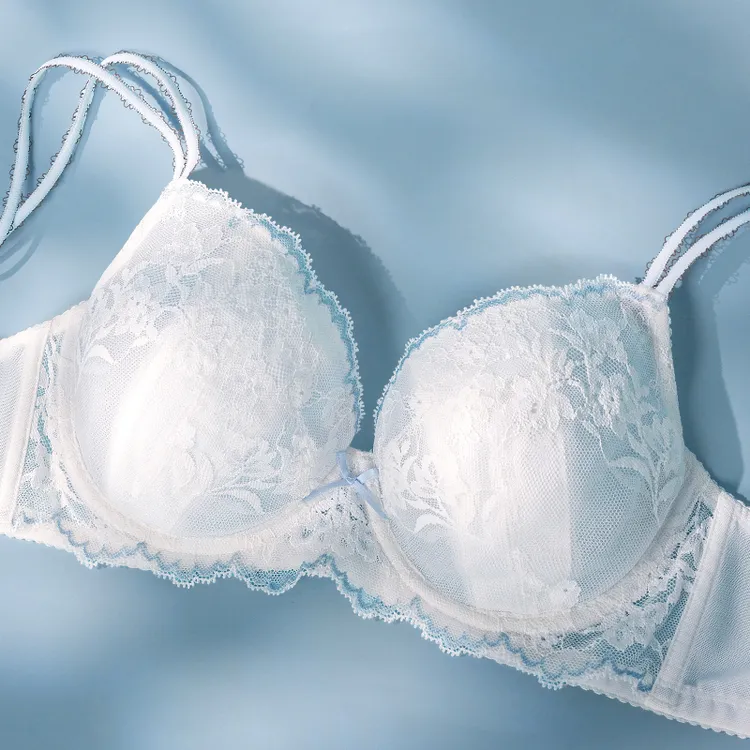 奶糖派泡芙超薄3/4杯大胸显小内衣软钢圈蕾丝超薄文胸女奶糖女孩