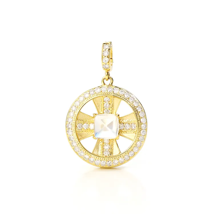 K金[大风车]9K金钻石月光石百搭扣吊坠46965