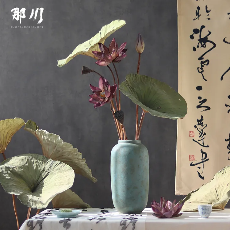干花花束高级感真花荷花荷叶莲蓬客厅摆设花瓶玄关桌面茶室装饰品