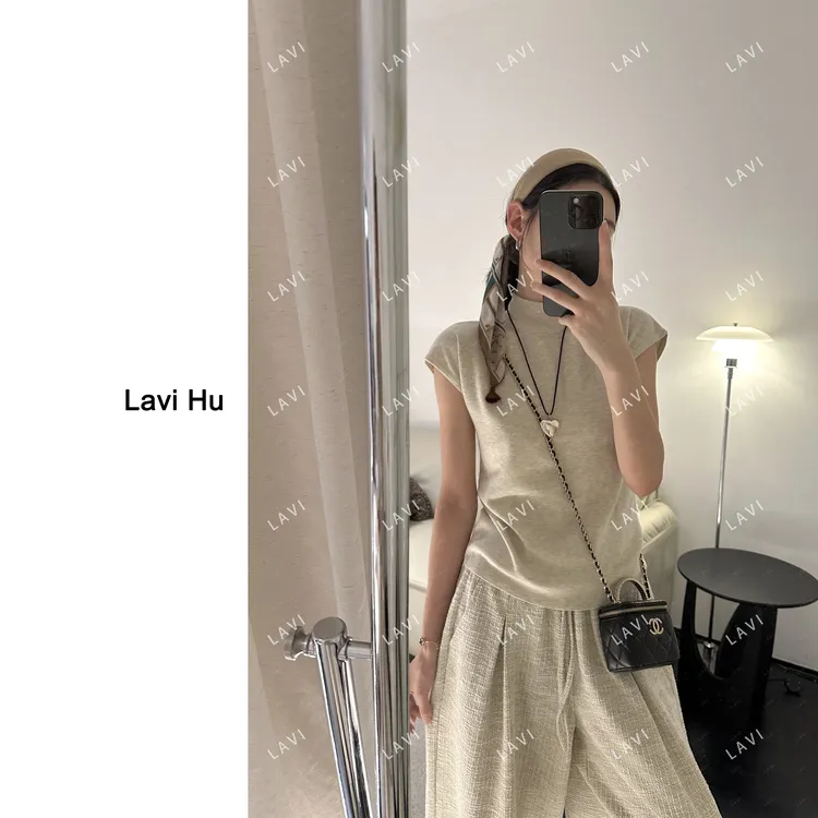 芙雨 针织正肩短袖修身设计上衣100633