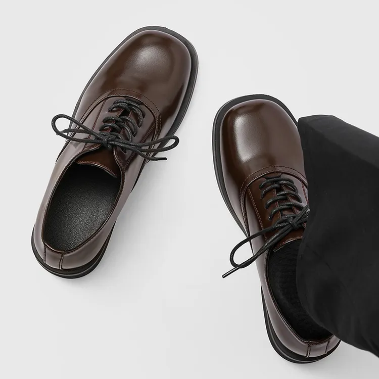 Cleanfit增高厚底德比鞋透气百搭2025秋冬季商务正装休闲方头皮鞋