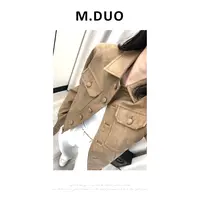 M.DUO （深圳货）小众百搭鹿皮绒复古工装夹克短款机车外套3362