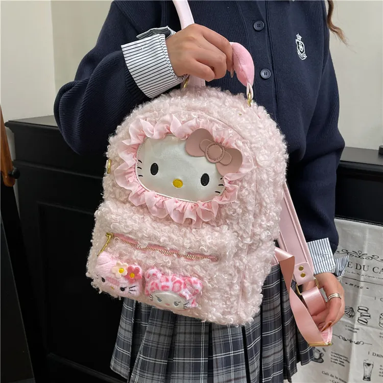 甜酷可爱毛茸茸小羊双肩包包女2025新款潮时尚大容量学生毛绒包