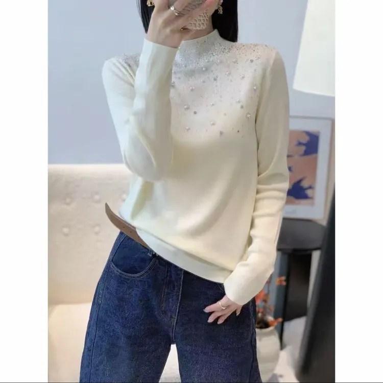 半高领满钻安迪绒毛衣女打底衫2026秋冬新款套头内搭上衣针织衫潮