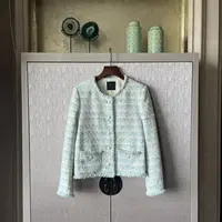 【薄荷曼波】意大利嵿奢ubertino双C御用粗花呢珍珠短外套